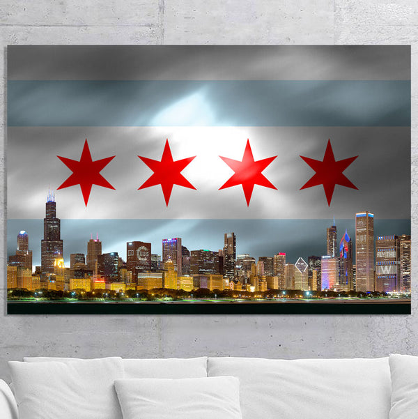 W flag Chicago skyline digital drawing | Art Board Print