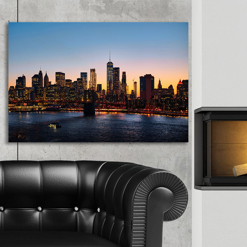 NYC Skyline Orange & Blue Canvas - Zapwalls