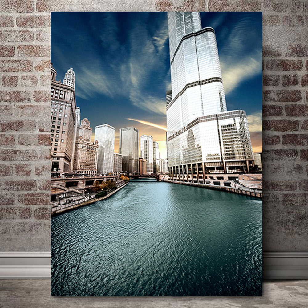 Sunny Chicago Skyline Wood Canvas - Zapwalls