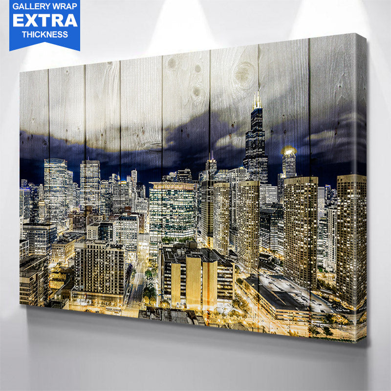 Sunny Chicago Skyline Wood Canvas - Zapwalls