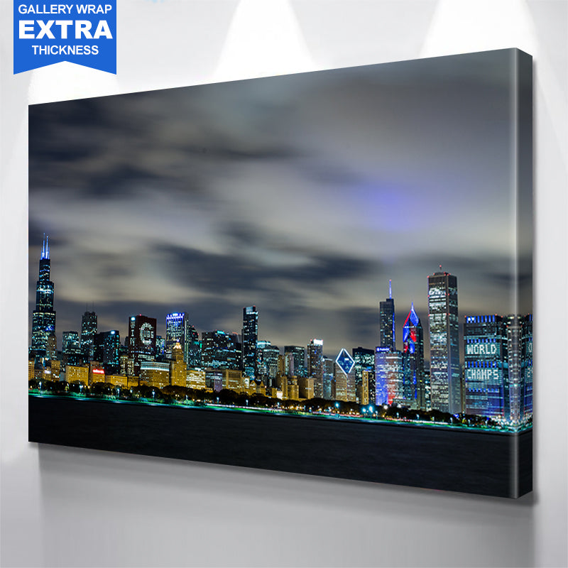 Sunny Chicago Skyline Wood Canvas - Zapwalls