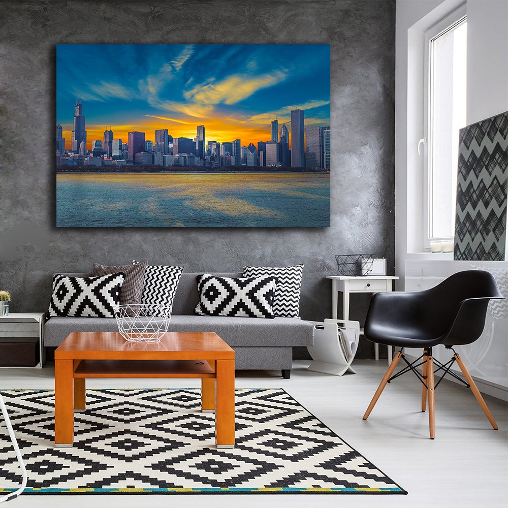 Sunny Chicago Skyline Wood Canvas - Zapwalls