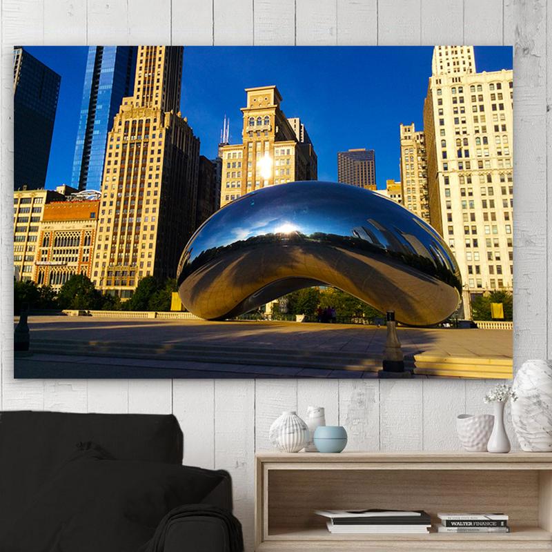 Sunny Chicago Skyline Wood Canvas - Zapwalls