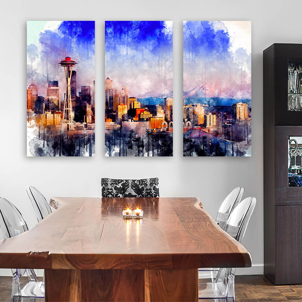 Seattle Skyline Watercolor Wall Art - Zapwalls