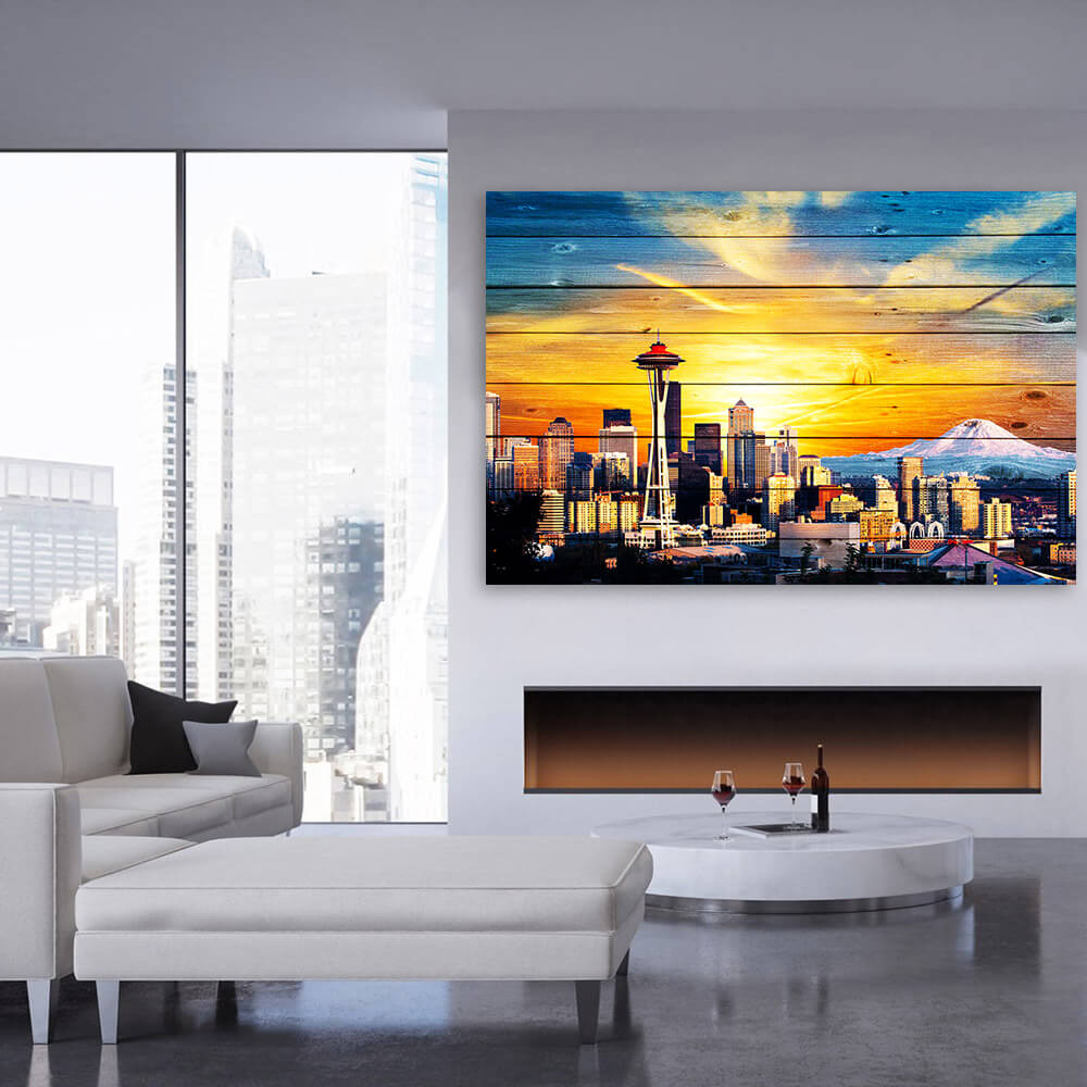 Sunny Chicago Skyline Wood Canvas - Zapwalls