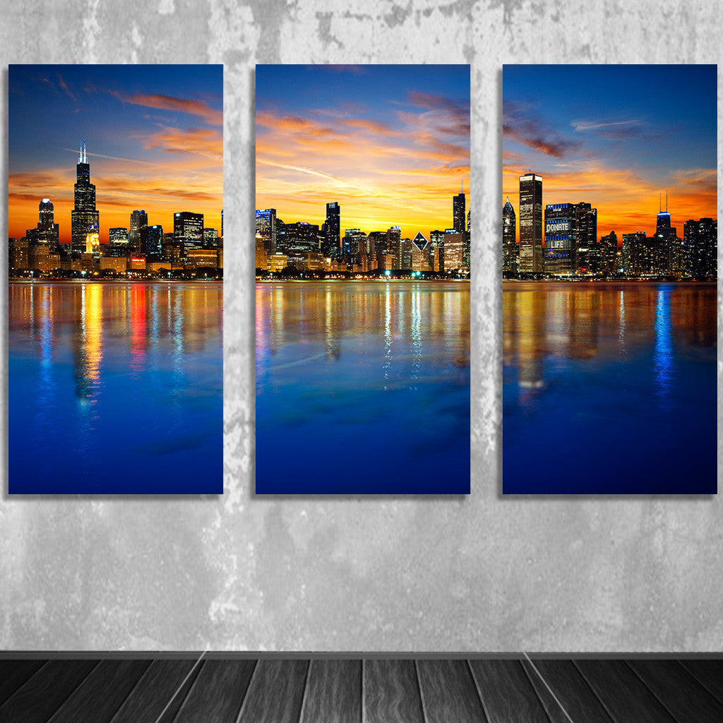 Sunny Chicago Skyline Wood Canvas - Zapwalls