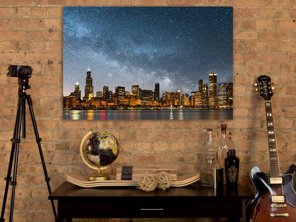 Bright Chicago Skyline Stars Canvas - Zapwalls