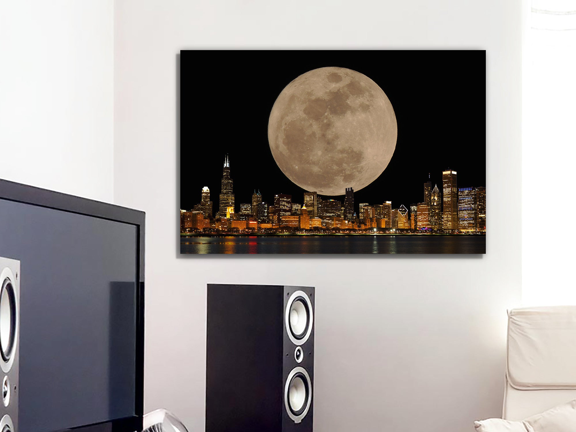 Chicago Full Moon Skyline Canvas - Zapwalls