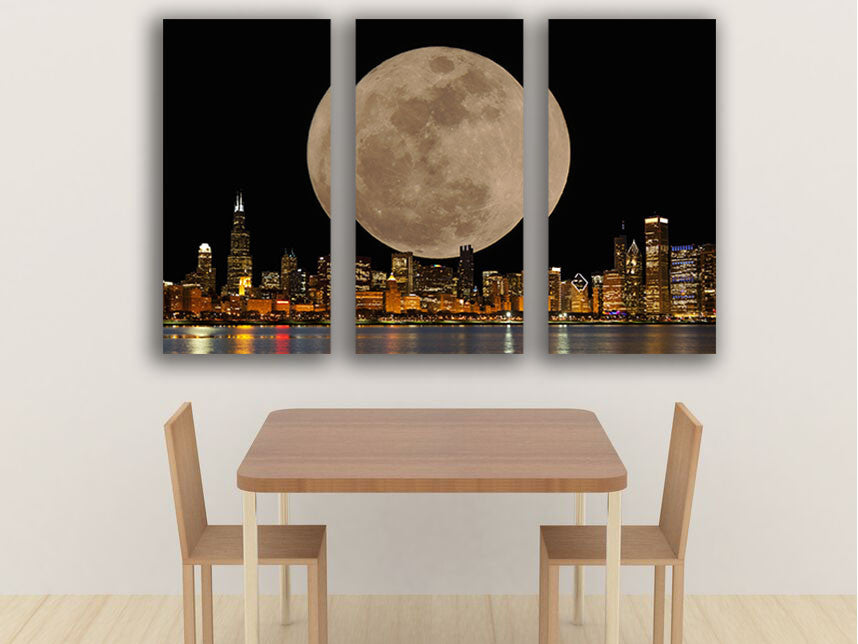 Chicago Full Moon Skyline Canvas - Zapwalls