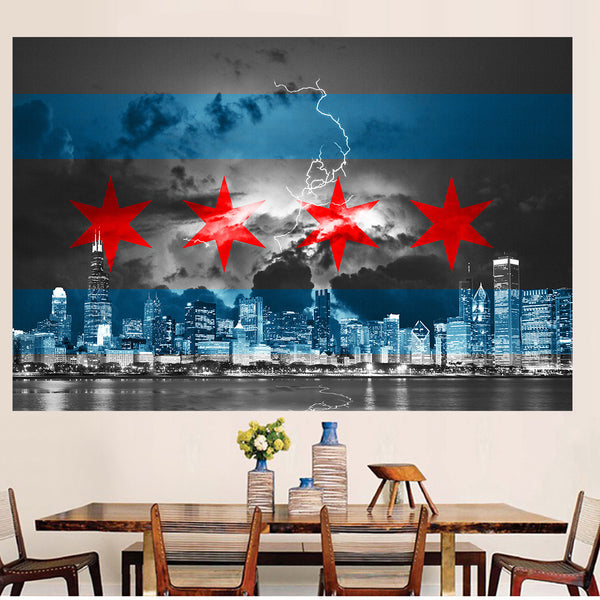 W flag Chicago skyline digital drawing | Art Board Print