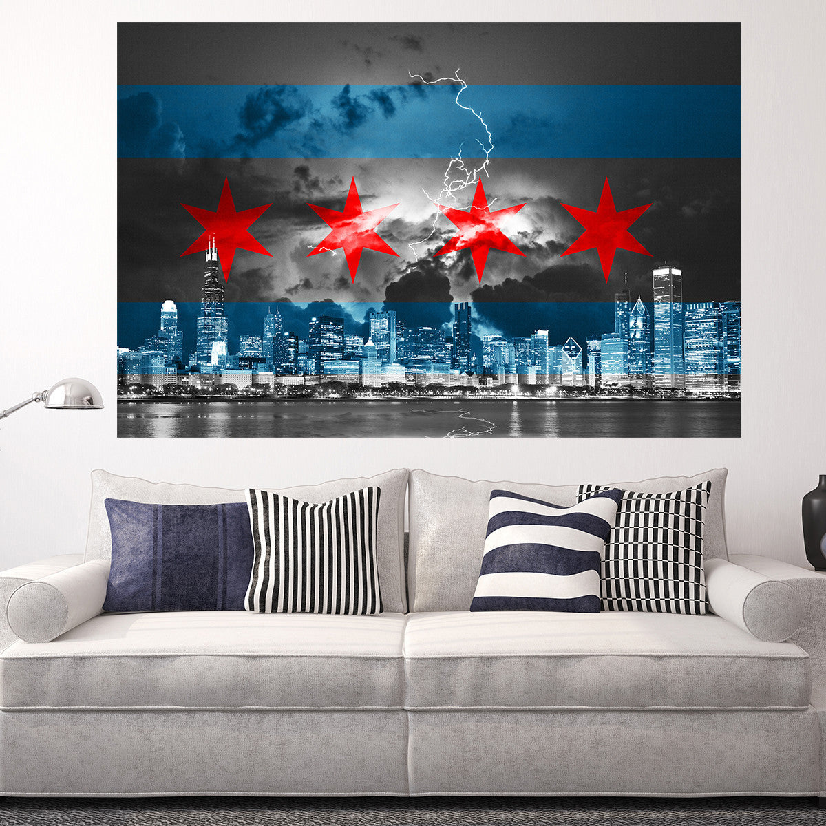 W flag Chicago skyline digital drawing | Art Board Print