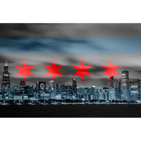 W flag Chicago skyline digital drawing | Art Board Print