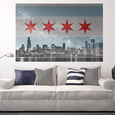 Chicago Flag Skyline Stars Wall Graphic - Zapwalls